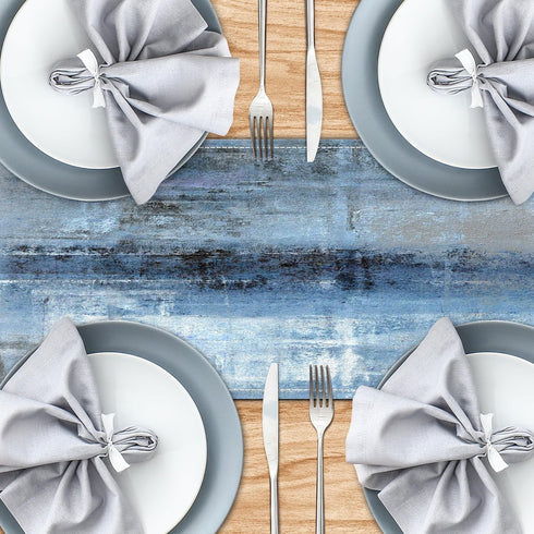 AILUER (13"x108") Blue Grey Long Table Runners Modern Art Farmhouse Linen Table Runners Dresser Scarves Retro Rustic