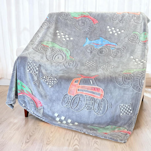 LMKLOP 3-12 40"x 60" Glow in The Dark Monster Truck Blanket for Boys/Girls/Kids/Toddler/Baby, Cute Funny Car Blanket