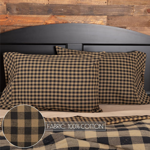 VHC Brands Black Check Standard Pillow Case Set, 2 Count, 21x30, Black and Tan
