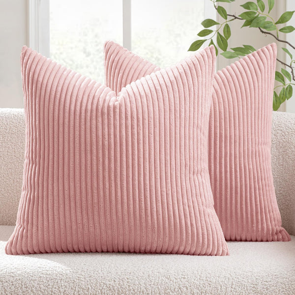 MIULEE Pack of 2 Soft Decorative Square Pillow Covers, 18 x 18 Inch, Pink