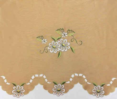 GOHD Cutwork Floral Kitchen Curtain Set, Swag Valance & Tier Set, Bronze Faux Silk Fabric