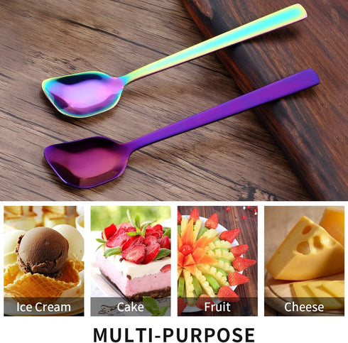 Yogurt Spoon Set of 6, Stainless Steel Gelato/Ice Cream Spoon, Multi-color Fruit Dessert Spoon, 6.4-inch