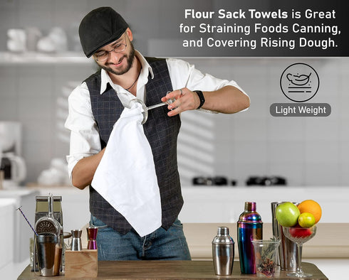 24 Pack 28x28 Inch, 100% RUVANTI Flour Sack Towels Cotton Tea Towel, Reusable, Machine Washable, Absorbent BarTowels