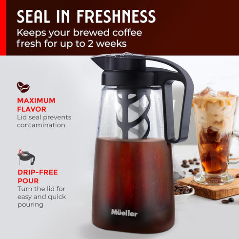 Mueller Cold Brew Coffee Maker, 2-Quart Heavy-Duty Tritan Pitcher, Iced Coffee Maker and Tea Brewer by MELLERHOME
