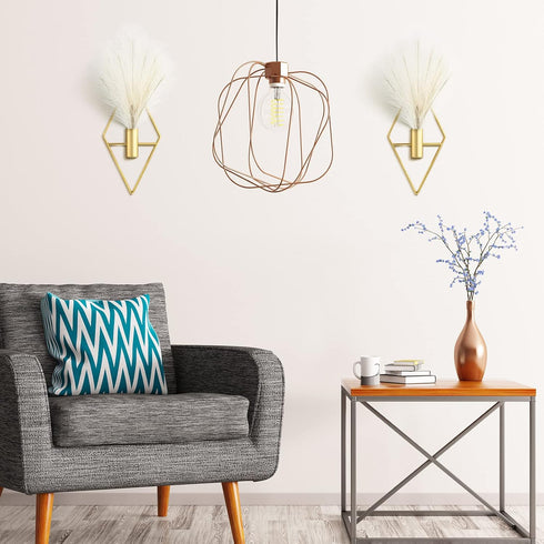 Peryiter 2 Pcs Small Boho Wall Decor, Hanging Planters with Artificial Pampas for Modern Home Display