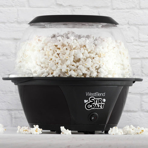 West Bend 82707B Stir Crazy Hot Oil Popcorn Popper, 6 Qt Popcorn Maker with Large Serving Bowl