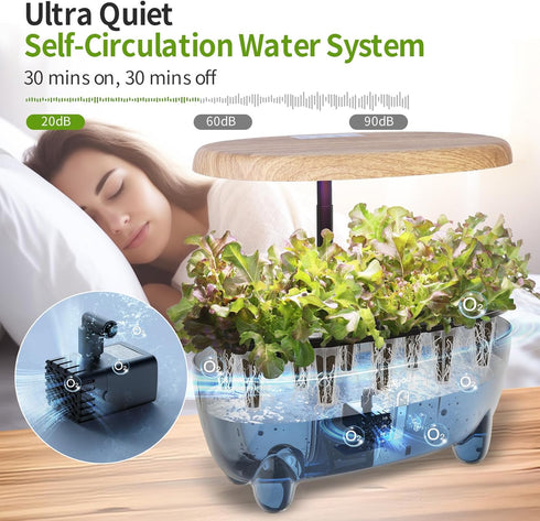 12 Pods Hydroponics Growing System Indoor Herb Garden with LED Growth Lamp Smart Water Pump Plant Germination Kit (No