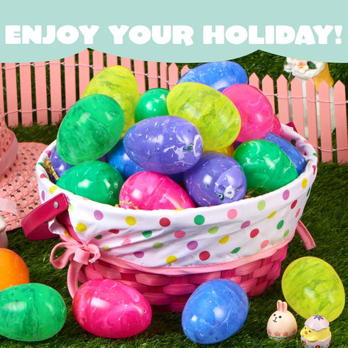12 3.15" JOYIN Pcs Plastic Iridescent Printed Bright Easter Eggs Tall for Easter Hunt, Basket Stuffers Fillers