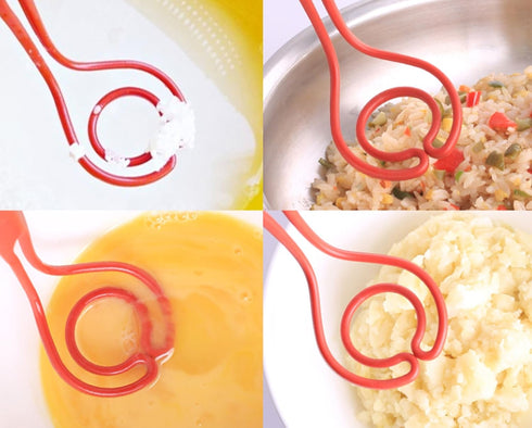 Multi Purpose Functional Utensil, Fried Rice, Potato Masher, Whisk, Mixing Dough, Dishwasher Safe, Red