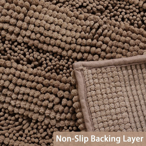 Turquoize Luxury Chenille Bath Rug, Extra Absorbent Non-Slip Microfiber Shower Rug, 17"x 24", Taupe Brown