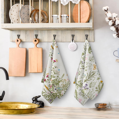 Spring Floral Kitchen Towels Decorative Set of 2 - Summer Flower Dish Towels for Kitchen Decor