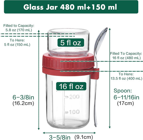 4 Pack 16 oz,Dual-Layer Danmu Overnight Oats Containers with Lids Yogurt Parfait Cups with Lids,Meal Prep Containers