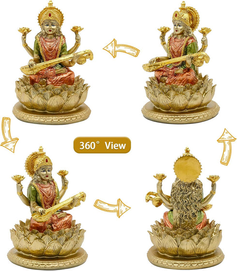 Hindu Goddess Saraswati Idol - 6.5" H Statue for Knowledge, Music, Arts, Indian Diwali Gifts for Home