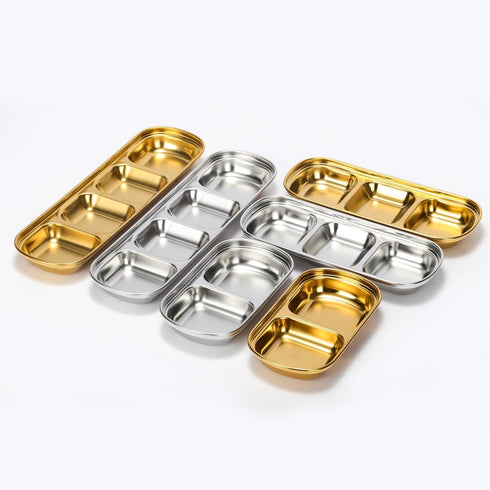 drizzle Sauce Dish, Stainless Steel Gold Condiment Dip Bowls for Soy, Tomato Sauce, Spices, Korean BBQ