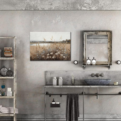 Framed Vintage Wall Art Country Field Landscape Oil Painting, Classical Paintings Poster Prints for Living Room 16x12