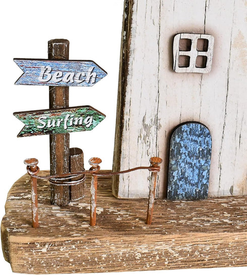 Decorative Lighthouse for Home Decor, 10.16" H Rustic Wood Light House Sculpture, Nautical Beach Tabletop Centerpiece