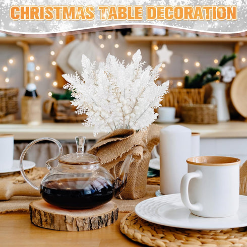 80 Cindeer Pcs White Christmas Glitter Berries Stems Pine Needles Christmas Artificial Picks Fake Floral Twig Spray
