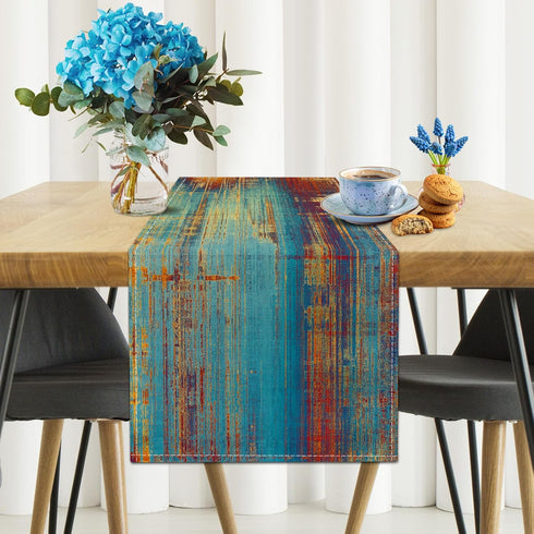 AILUER 36" Small Table Runner Vintage Abstract Blue and Orange Table Runner Messy Rust Painting Farmhouse Coffee Table