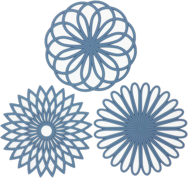 Smithcraft Silicone Trivets for Hot Dishes, Round Heat Resistant Mats for Kitchen, Set of 3 Blue