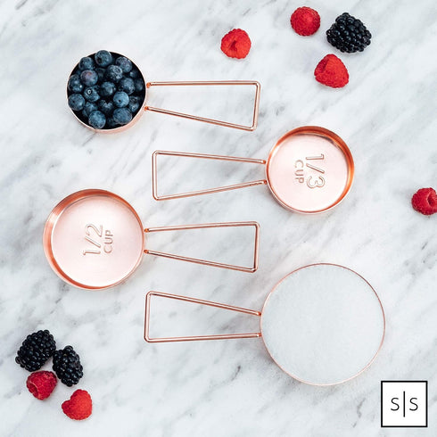 Copper Measuring Cups and Spoons Set – 8-Piece Stackable Stainless Steel Utensils, Stylish Rose Gold Kitchen