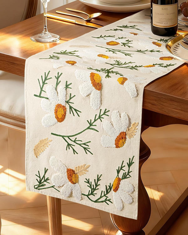 Canvas Embroidered Table Runner - 13"x 72" Coffee Table Runner for Living