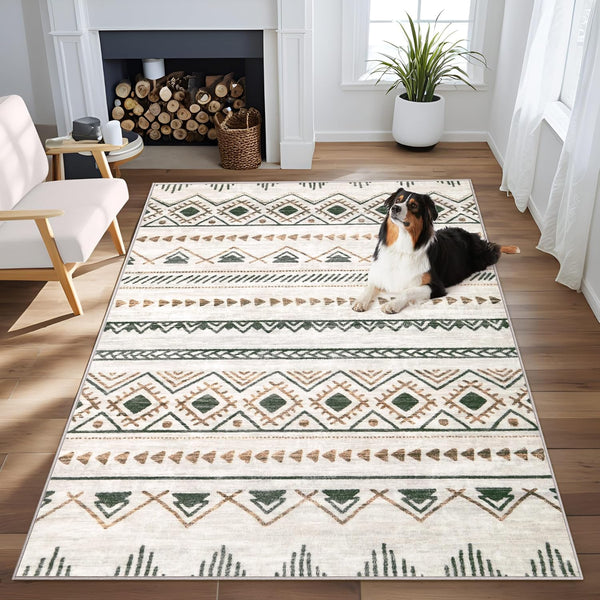 Area Rug 3x5 Geometric Rug: Washable Boho Moroccan Rugs Soft Farmhouse Rug,