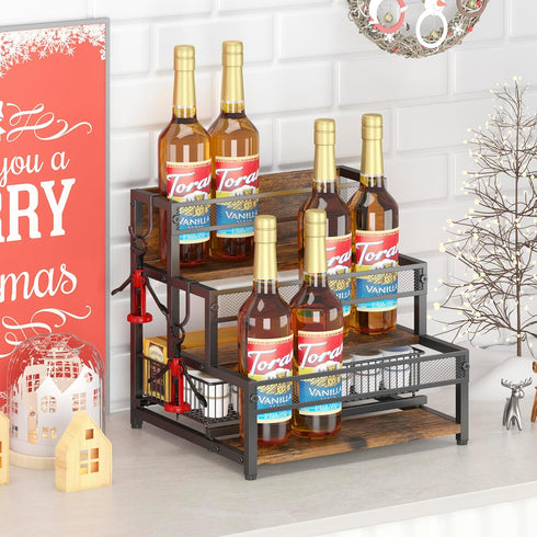 3 12 Countertop LOTEYIKE Tier Coffee Syrup Rack Organizer, Water Bottles Holder Stand Liquor Cabinet Storage, Wine Rack