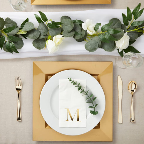 4 8 3-Ply, 100 Count Sparkle and Bash M Napkins Paper Guest Towels - x in, White & Gold, - Letter M Initial Napkins