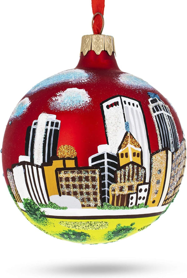 Tulsa, Oklahoma, USA Glass Christmas Ornament, 3.25 Inches