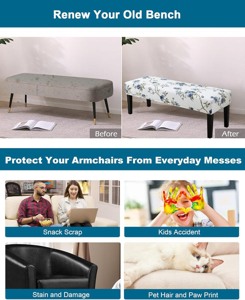 Kitchen,02 CRFATOP Printed Dining Bench Cover Rectangle Bench Seat Cushion Slipcovers Stretch Removable Washable