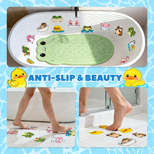 17PCS UNEEDE Kids Bathtub Mat with Non Slip Bathtub Stickers, Non Slip Shower Mat for Toddlers, Washable Anti Slip Tub