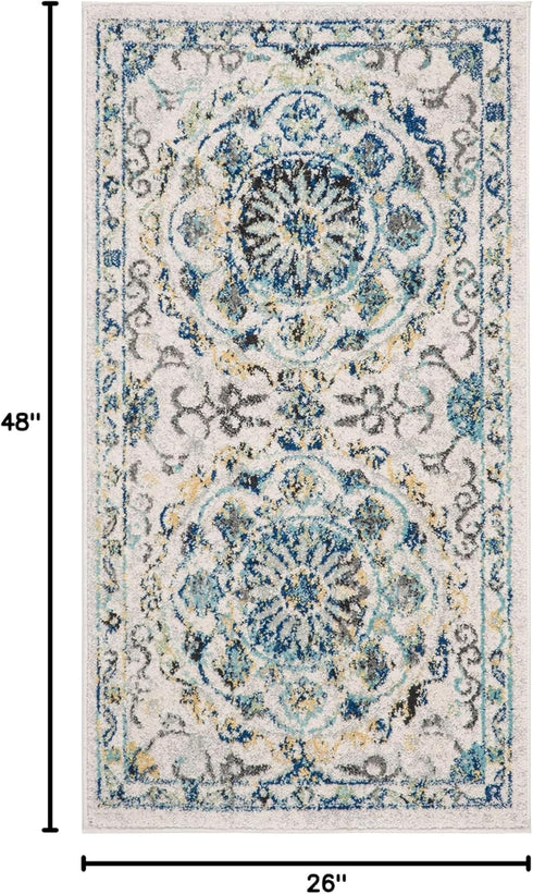 SAFAVIEH Evoke Collection Accent Rug (2'2" x 4', Ivory & Blue, Boho Design, Non-Shedding, Easy Care)