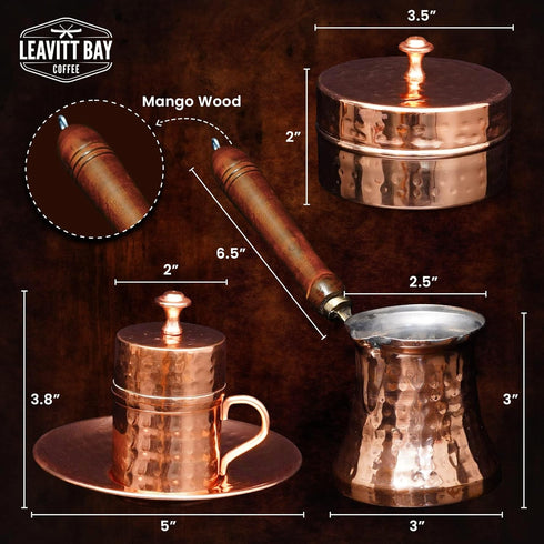 Set Set 2 7oz Turkish Coffee Turkish Coffee Maker w/ Cups, Sugar Dish, & Copper Pot (Cezve) Traditional Gifts for Latte