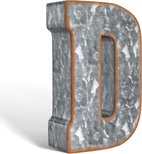 CraftyCrocodile 7" Galvanized Metal Letter D for Wall Decor - 3D Hanging & Free Standing Rustic Alphabet