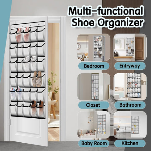 Kotkn 30 Closet Over the Door Shoe Organizer with Breathable Mesh Pockets - Large Capacity Storage for Men & Women