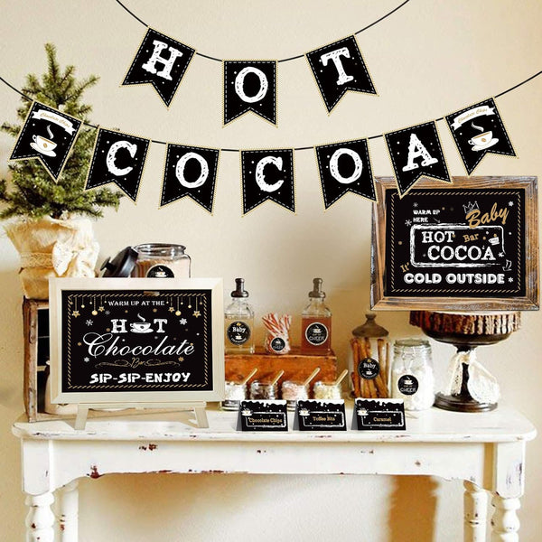 Omgouue Hot Cocoa Bar Kit - Christmas Party Decor - Black Letter Print