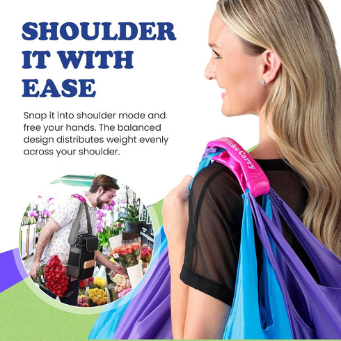 Click & Carry Grocery Bag Holder & Plastic Bag Carrier - Hands-Free Shopping Assistant, 100lb Capacity, Gel Padded