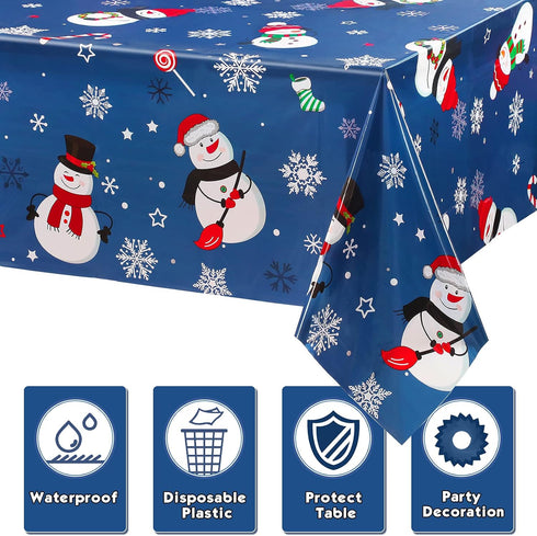 Irenare Snowman Christmas Party Tablecloth, Plastic Snowflakes Table Cover for Holiday Decor, 54 x 108 Inch (Blue)