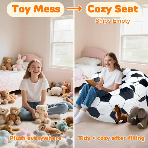 42" 23" Lukeight Soccer Stuffed Animals Storage Bean Bag Chair Cover Only (Ships Empty, No Filling) - Velvet YKK Zipper