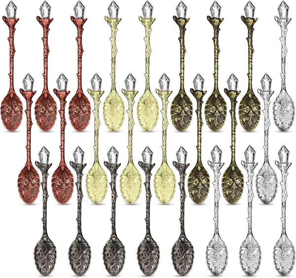 Retro Coffee Spoons, Crystal Alloy Spoons, Vintage Carved Decorative Ice Cream Spoons (25 Pieces)