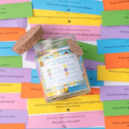 150 Family Conversation Cards in Jar, Disconnect from Screens & Bond with Loved Ones, Perfect for Conversation Games