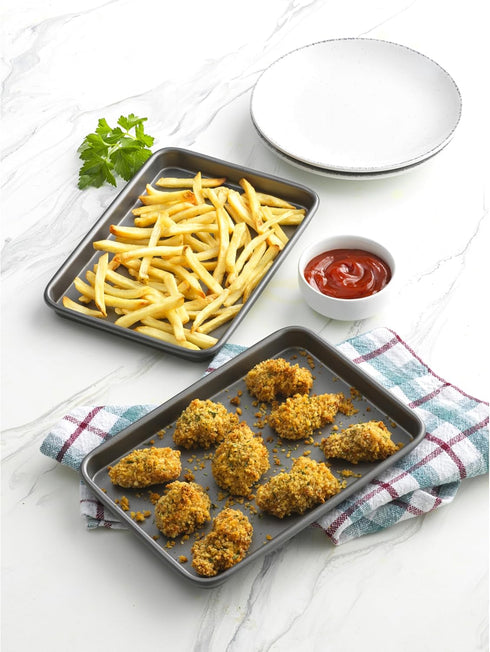 GoodCook Everyday Gray Set of 2 Nonstick Steel 9" x 6.2" Mini Baking Sheets for Toaster Oven