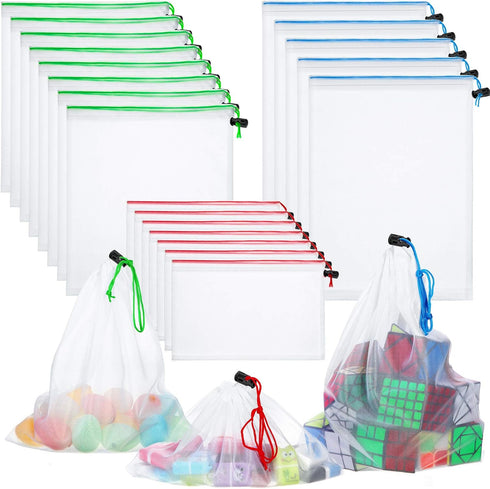 Frienda 20 Pieces Reusable Produce Bags - 5 Large, 8 Medium, 7 Small Mesh Pouch Toy Storage Bags for School Office