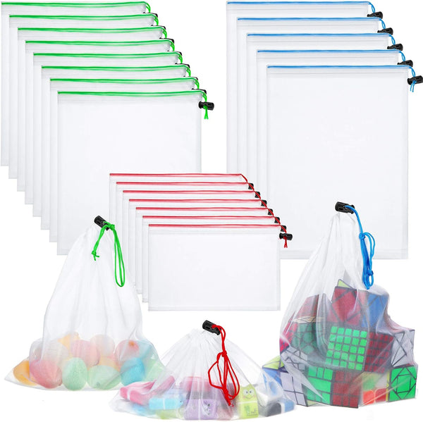 Frienda 20 Pieces Reusable Produce Bags - 5 Large, 8 Medium, 7 Small Mesh Pouch Toy Storage Bags for School Office
