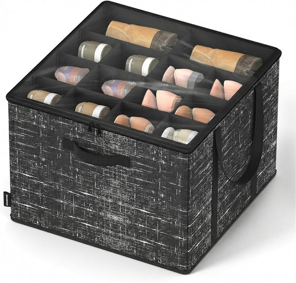 SONGMICS Shoe Organizer for Closet, Shoe Storage Box with Clear Lid, Foldable
