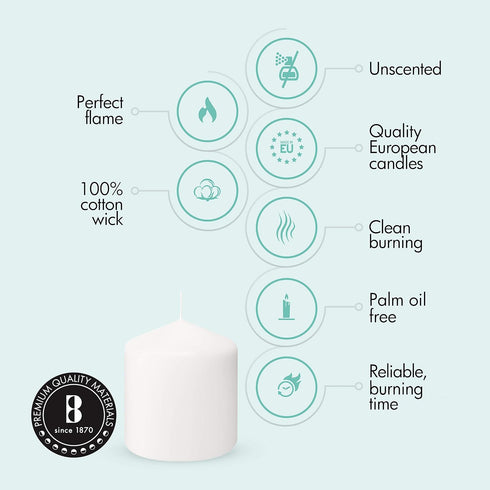 BOLSIUS 6 Ivory Pillar Candles Bulk - 3x3 Inches Set, 25+ Hours Clean Burning, Unscented Dripless Dinner Pillars