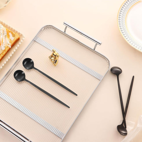 4 PCS 6.7 Inches Satin Black Stainless Steel Coffee Spoons, Iced Tea Spoon, Espresso Stirring Spoon