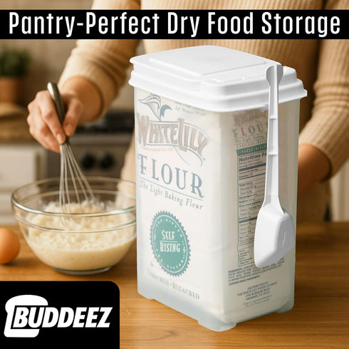 Buddeez 3.75 Quart Flour and Sugar Container - Large Kitchen Storage Unit with Scoop for Pantry Organization