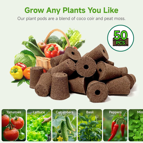 MEYCEMT 50 Pack, Hydroponic Growing Sponges Universal Fit Sponges & Seed Pods for Starting Seeds, Indoor Outdoor Garden