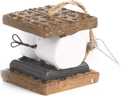 2 Inch Resin Decorative Holiday Ornament - Smiling White Chocolate Brown S'mores Sandwich